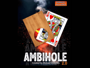 Jeu de magie Ambihole 2.0 en rouge, avec boîte en bois et carte de roi.