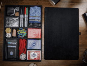 Boîte de rangement pour accessoires de magie, avec compartiments pour cartes, pièces, cordes et acce.