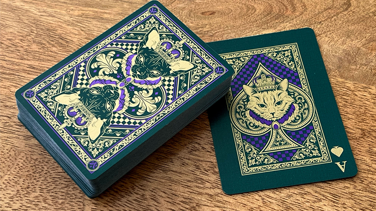 Neko Royal Green Playing Cards 3 Cartes à jouer Neko Royal vert avec motif de chat, pour magie ou jeux.