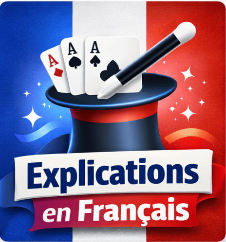 Cartes de poker et stylo dans un chapeau magique, fond tricolore français.