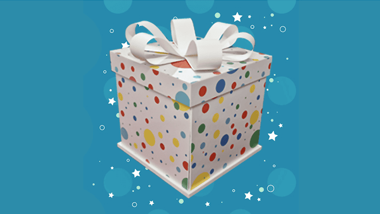 CADEAU! by Magie Climax 2 Coffret cadeau avec décorations colorées et ruban blanc pour magie.