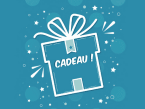 Coffret cadeau avec ruban et étoile, thème magie et surprise.