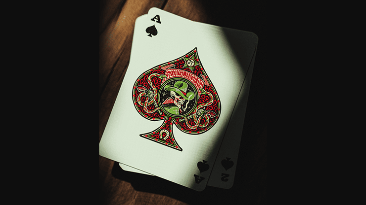Jeu de cartes à jouer Gunslingers Poker rouge avec design détaillé.