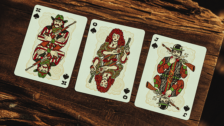 Jeu de cartes Gunslingers Poker avec motifs de cowboys et cowgirls.