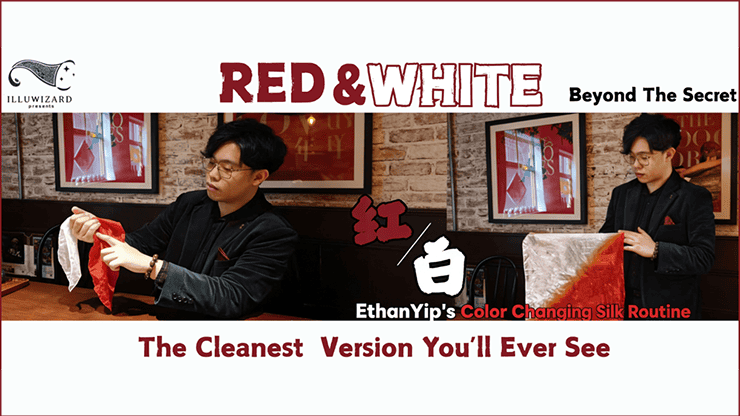 Écharpe rouge et blanche utilisée dans la routine de magie d'Ethan Yip.